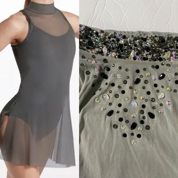 Weissman solo dance costume gray mesh tunic stoned Overdress D10664 MA adult - Picture 1 of 15
